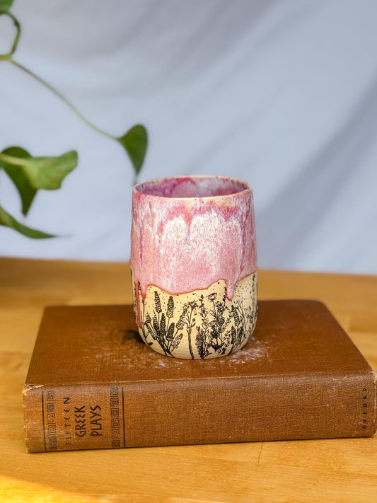 Vibrant Pink Wildflower Cup | Handmade Ceramic Tumbler | Nature-Inspired Pottery | Wheel-Thrown Mug