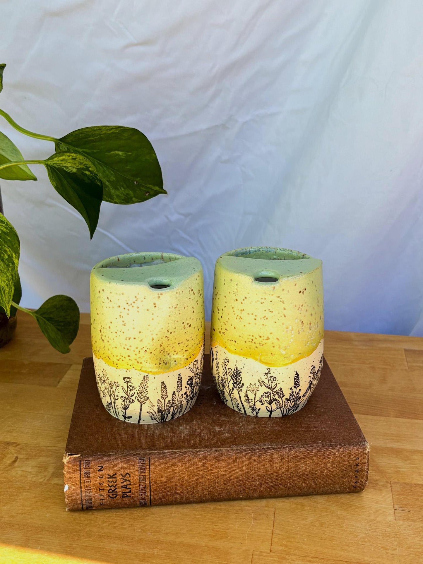 Yellow Wildflower Meadow Travel Mug | Handmade Ceramic Tumbler with Lid | Nature-Inspired Pottery | Wheel-Thrown Mug