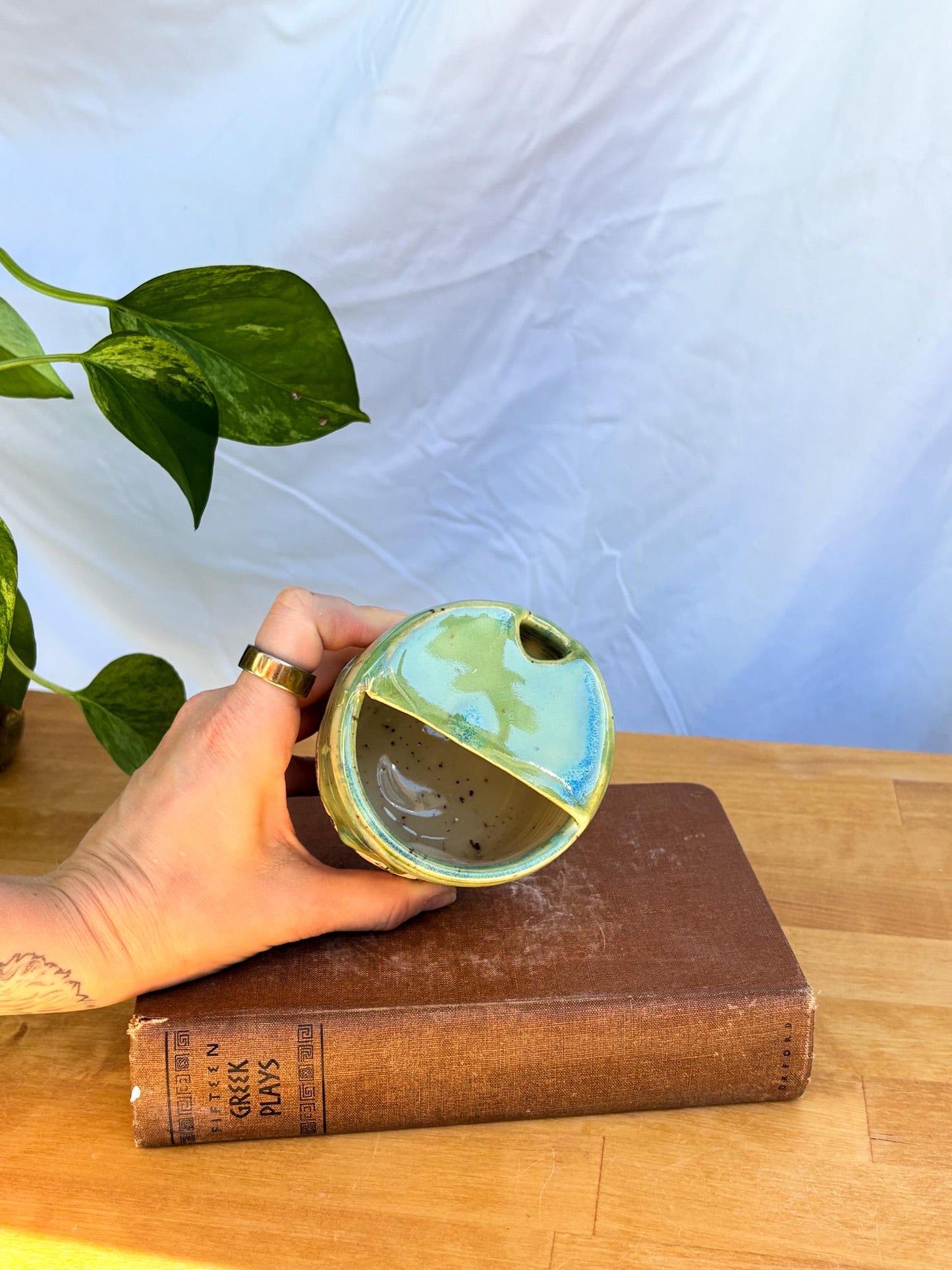 Green Wildflower Meadow Travel Mug | Handmade Ceramic Tumbler with Lid | Nature-Inspired Pottery | Wheel-Thrown Mug