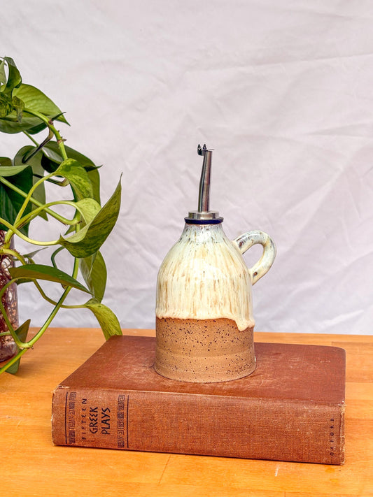 Warm White Speckled Oil Cruet – Ceramic Olive Oil Dispenser