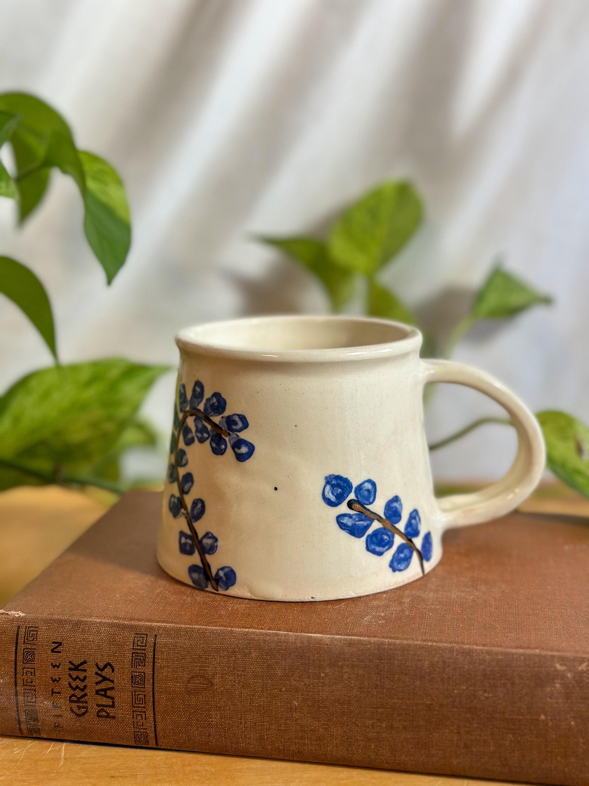 Blue Blossom Glossy Hand-Painted Pottery Mug | Handmade Ceramics