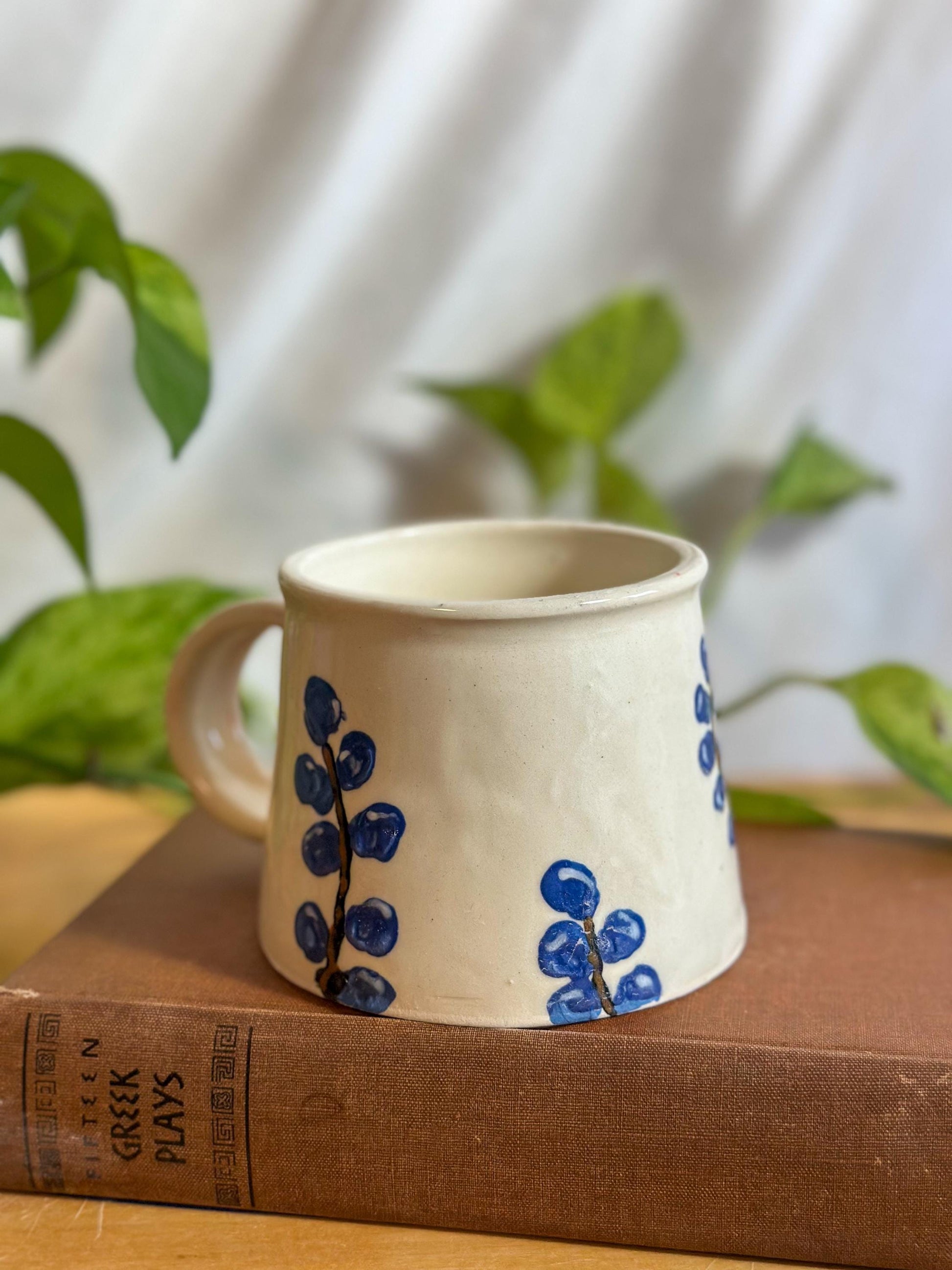 Blue Blossom Glossy Hand-Painted Pottery Mug | Handmade Ceramics