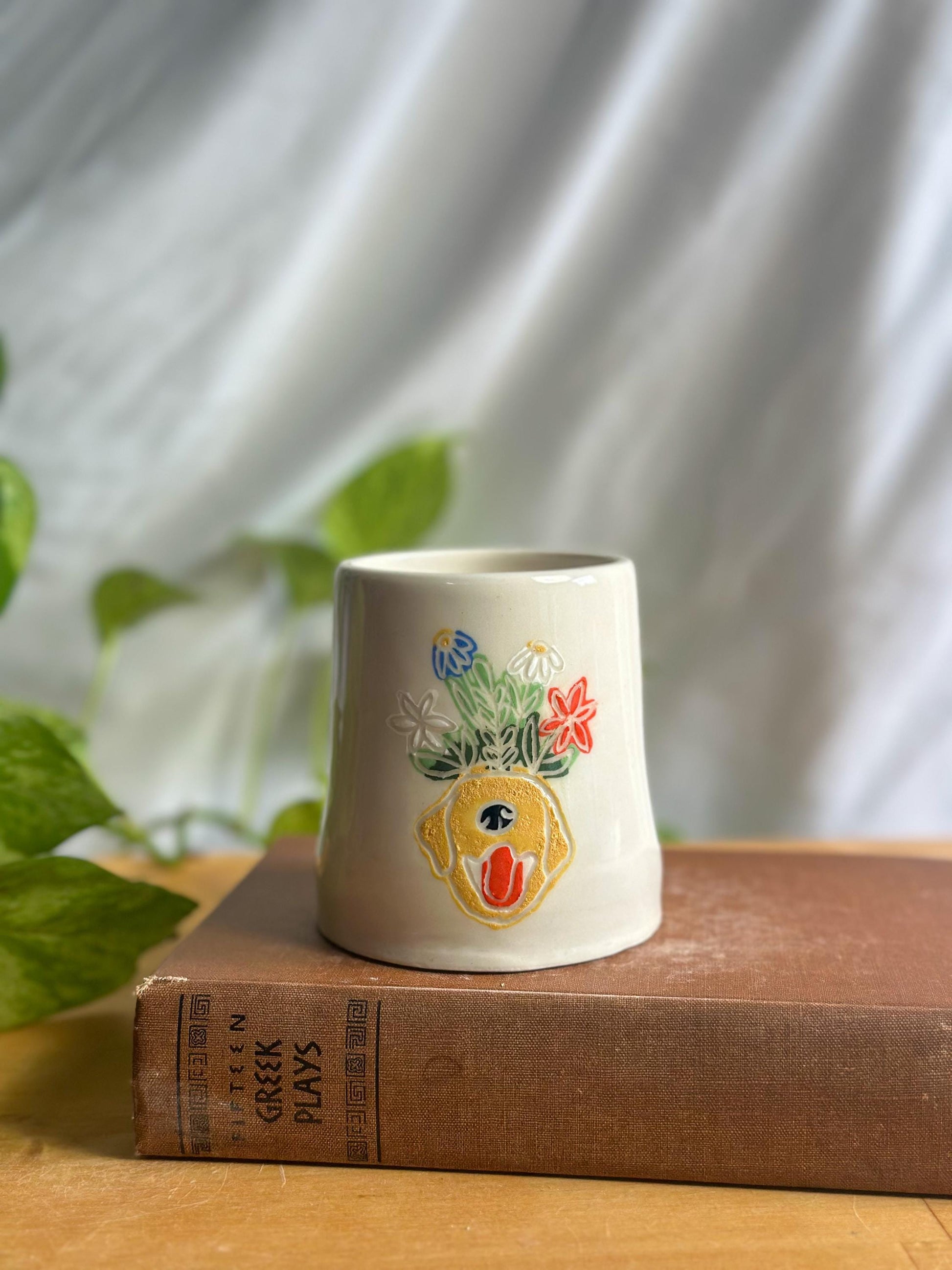 Dog & Flower Crown | Iced Coffee Mug | Hand-Painted