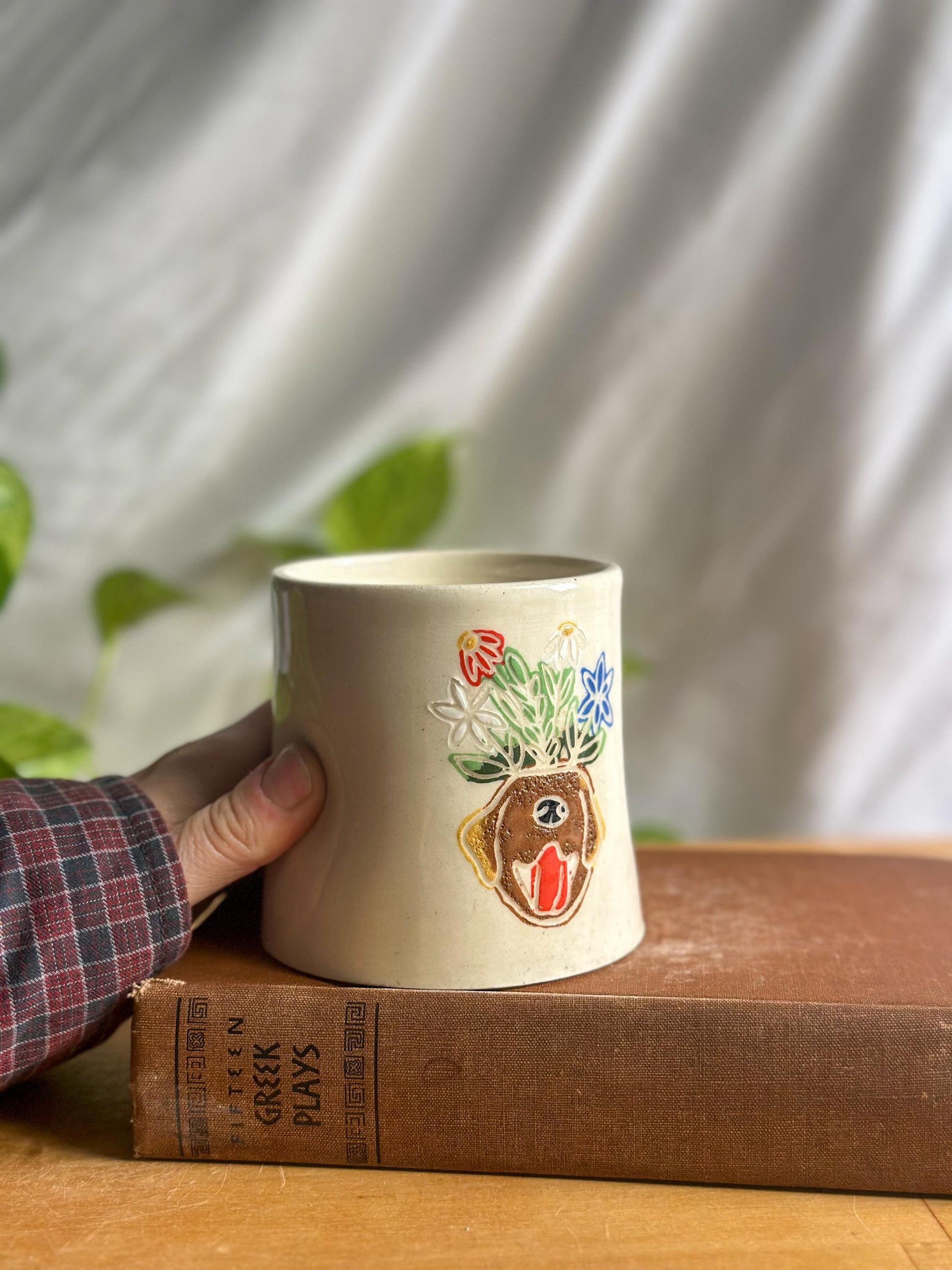 Dog & Flower Crown | Iced Coffee Mug | Hand-Painted