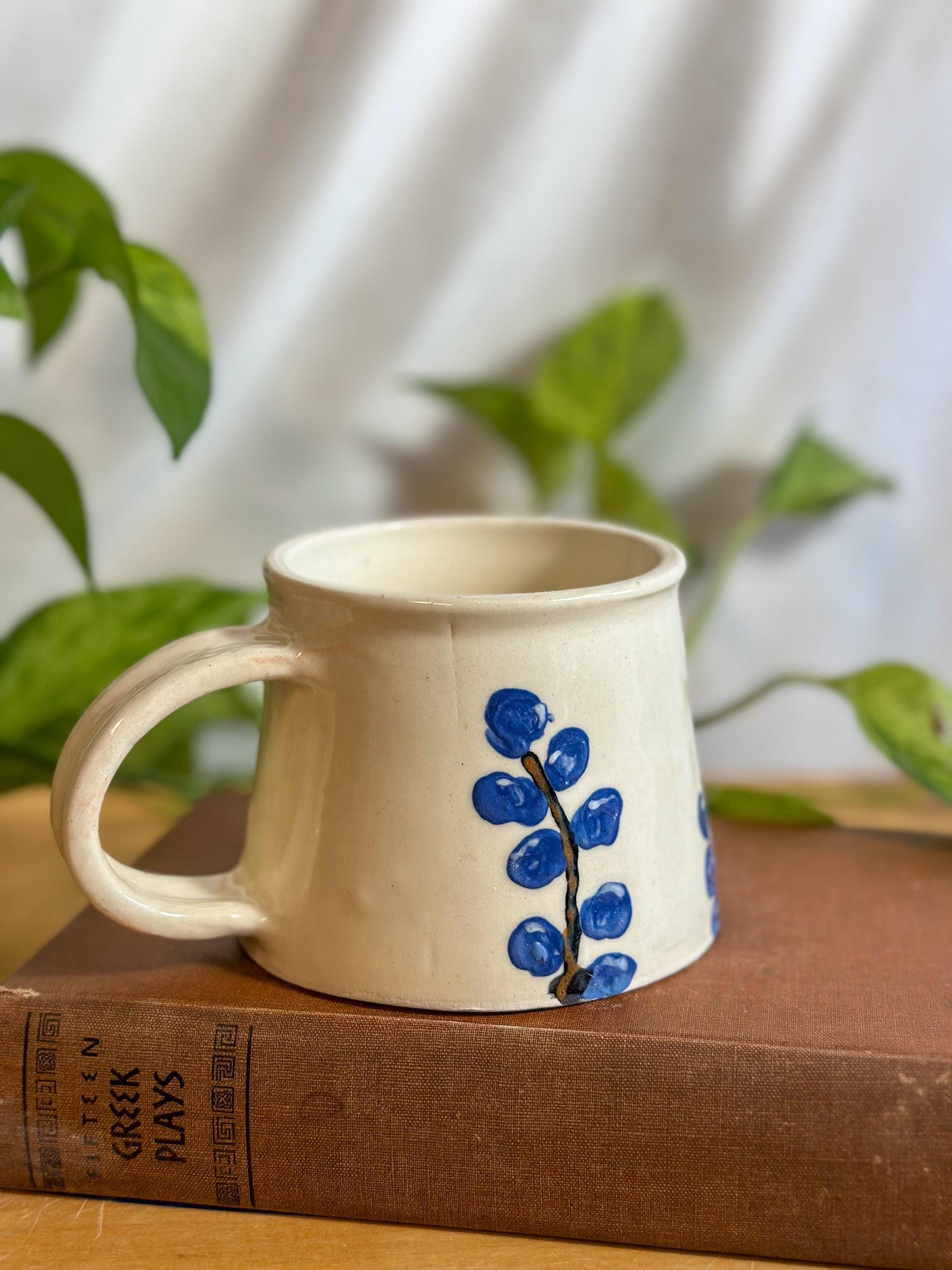 Blue Blossom Glossy Hand-Painted Pottery Mug | Handmade Ceramics