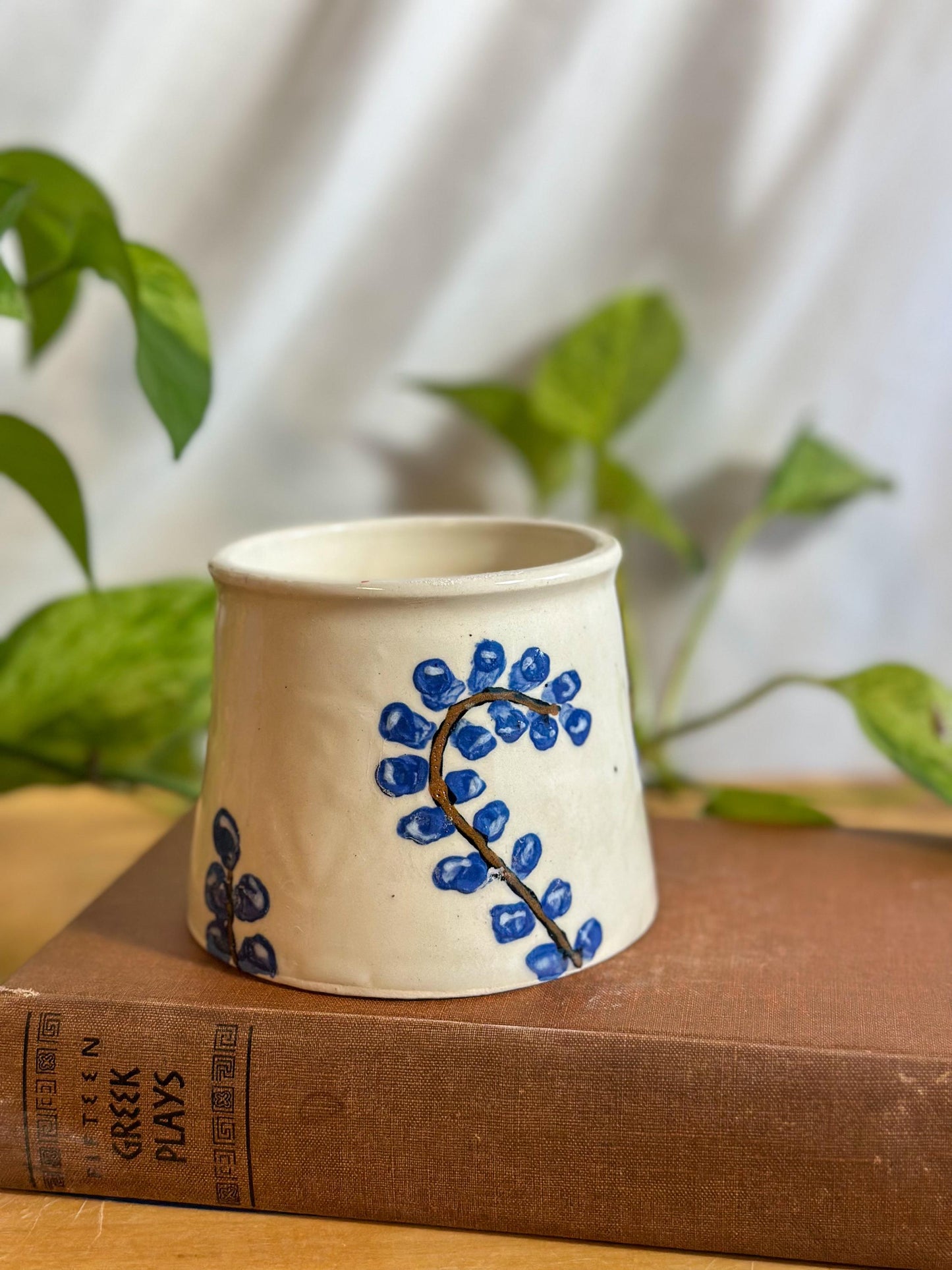 Blue Blossom Glossy Hand-Painted Pottery Mug | Handmade Ceramics