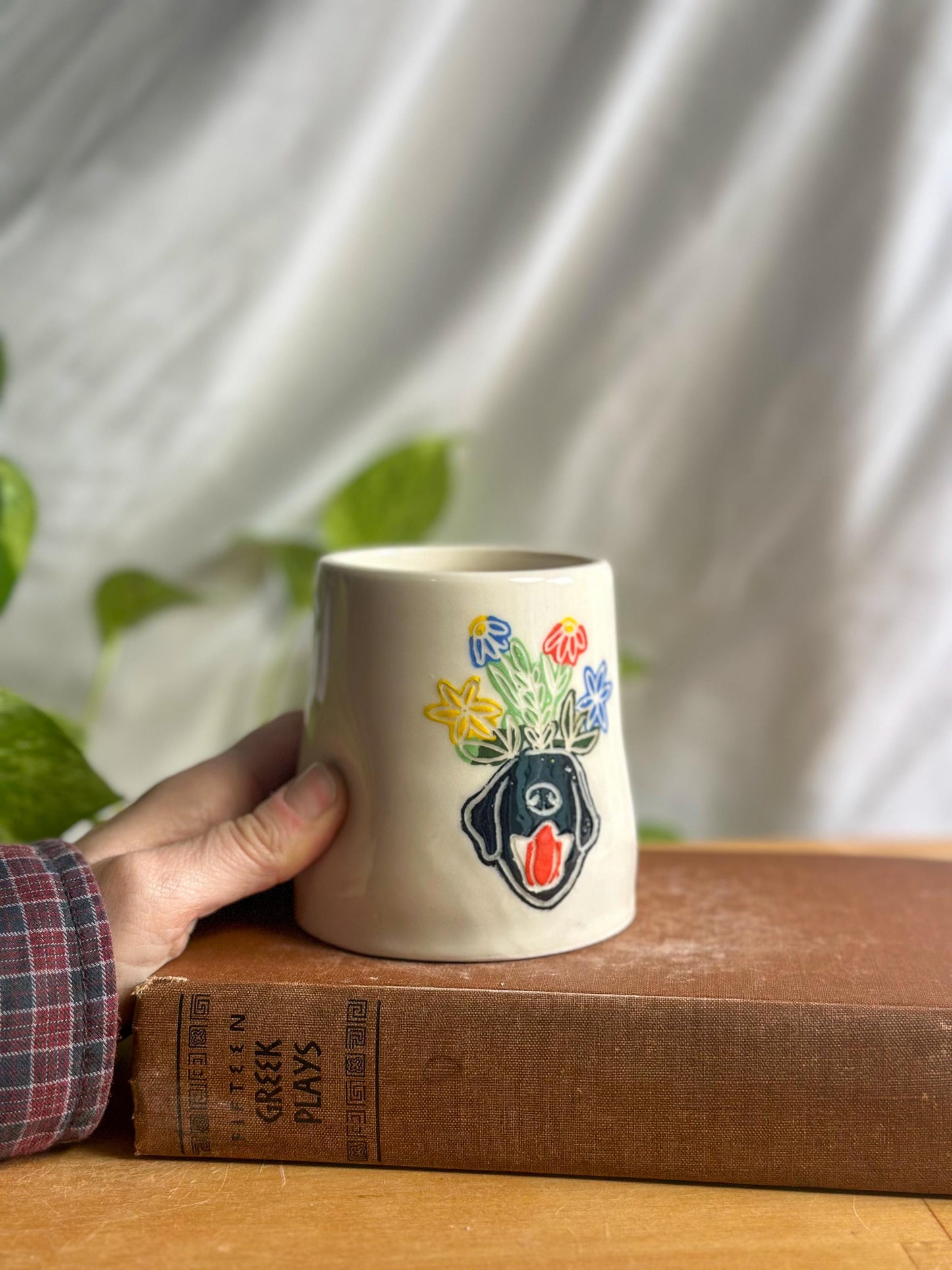 Dog & Flower Crown | Iced Coffee Mug | Hand-Painted