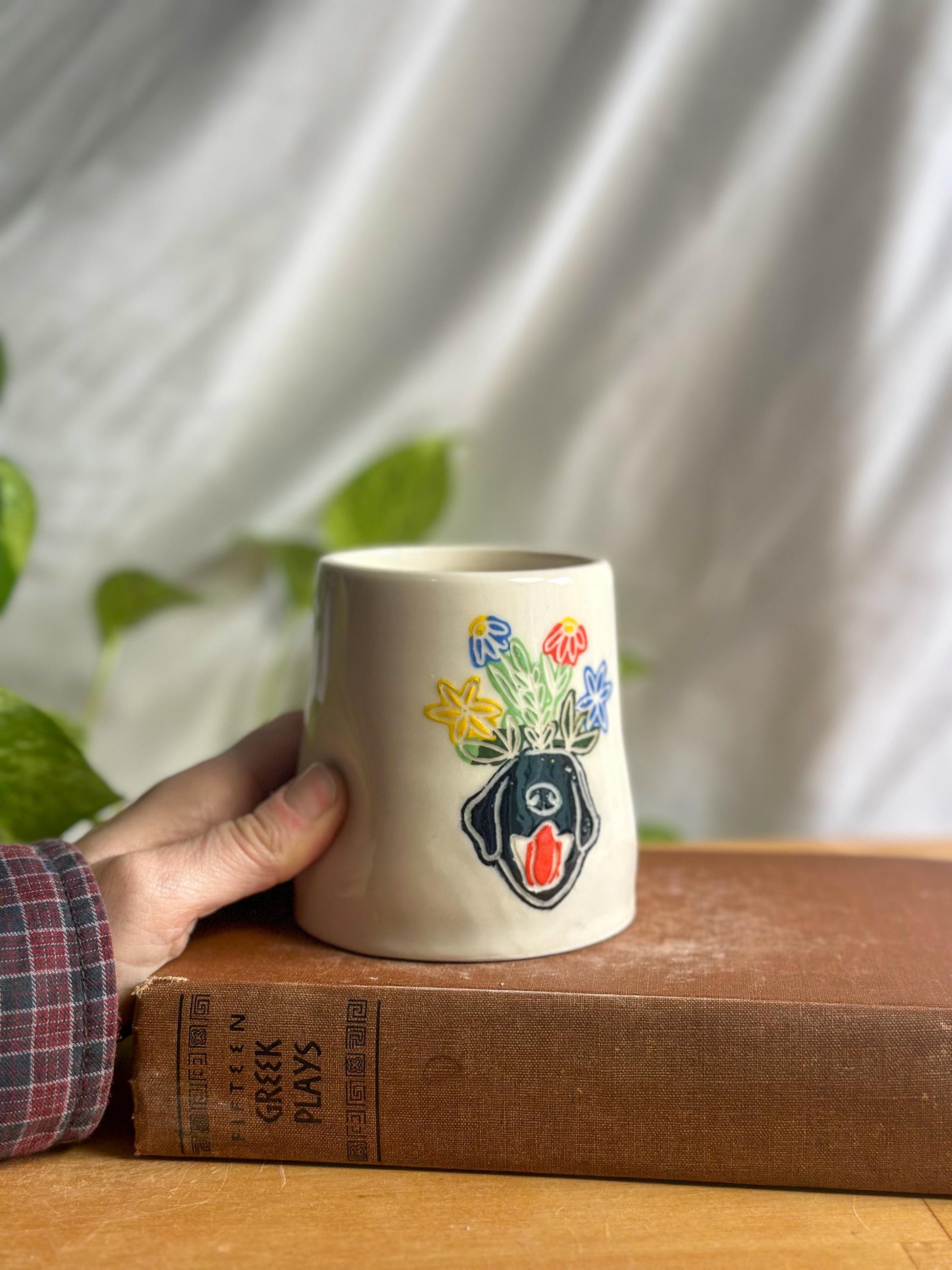 Dog & Flower Crown | Iced Coffee Mug | Hand-Painted