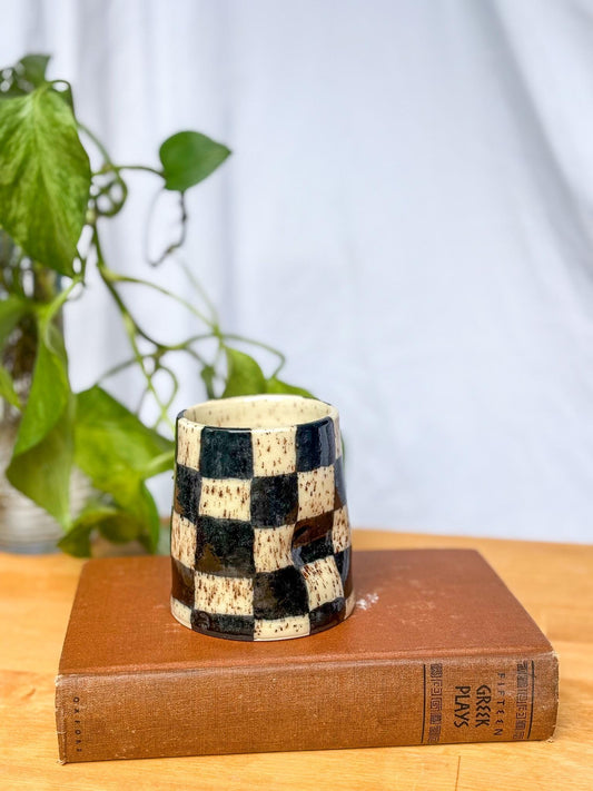 Extra Speckled Checkered Ceramic Tumbler SECONDS - Handmade Artisan Pottery Cup for Iced Coffee & More