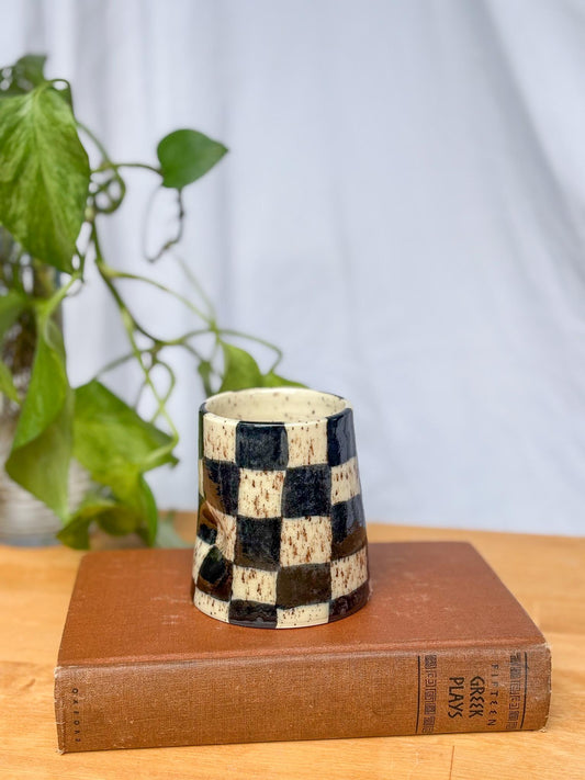 Extra Speckled Checkered Ceramic Tumbler SECONDS - Handmade Artisan Pottery Cup for Iced Coffee & More