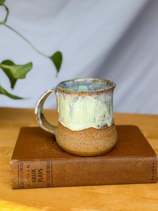 Pale Green & White Coffee Bell Mug | Handmade Pottery