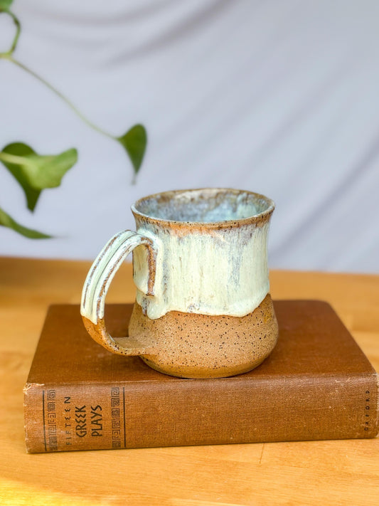 Pale Green & White Coffee Bell Mug | Handmade Pottery