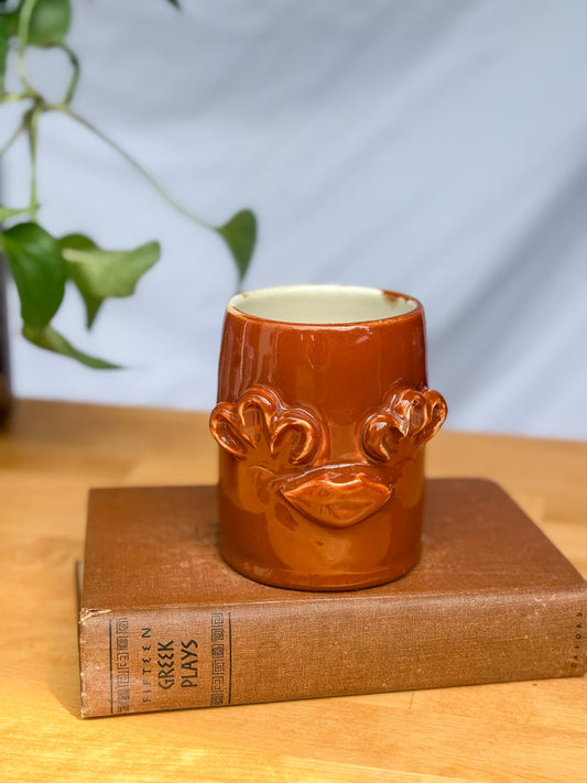 Whimsical Floral Lips Mug – Handmade Ceramic Cup with Sculpted Face