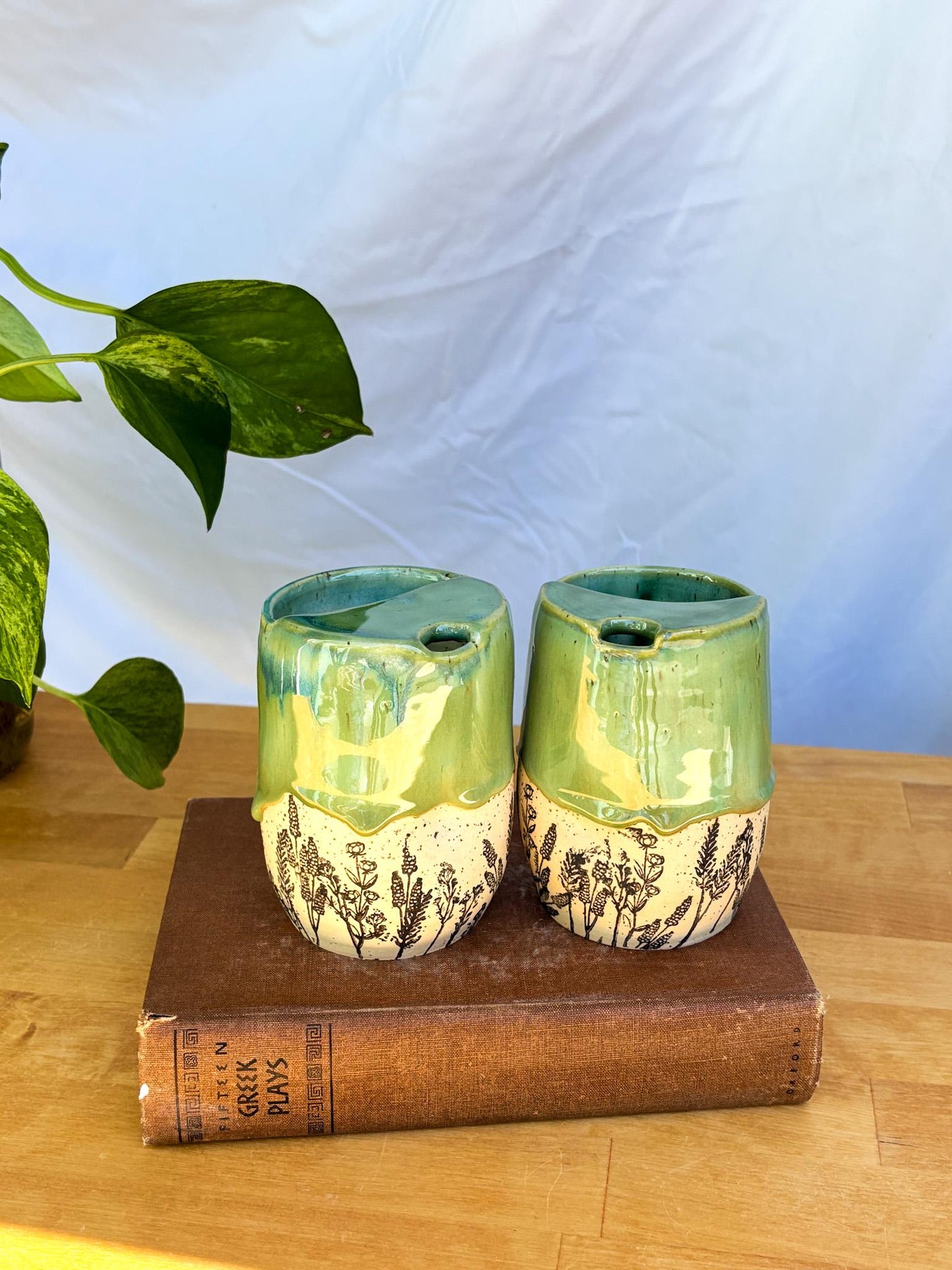 Green Wildflower Meadow Travel Mug | Handmade Ceramic Tumbler with Lid | Nature-Inspired Pottery | Wheel-Thrown Mug