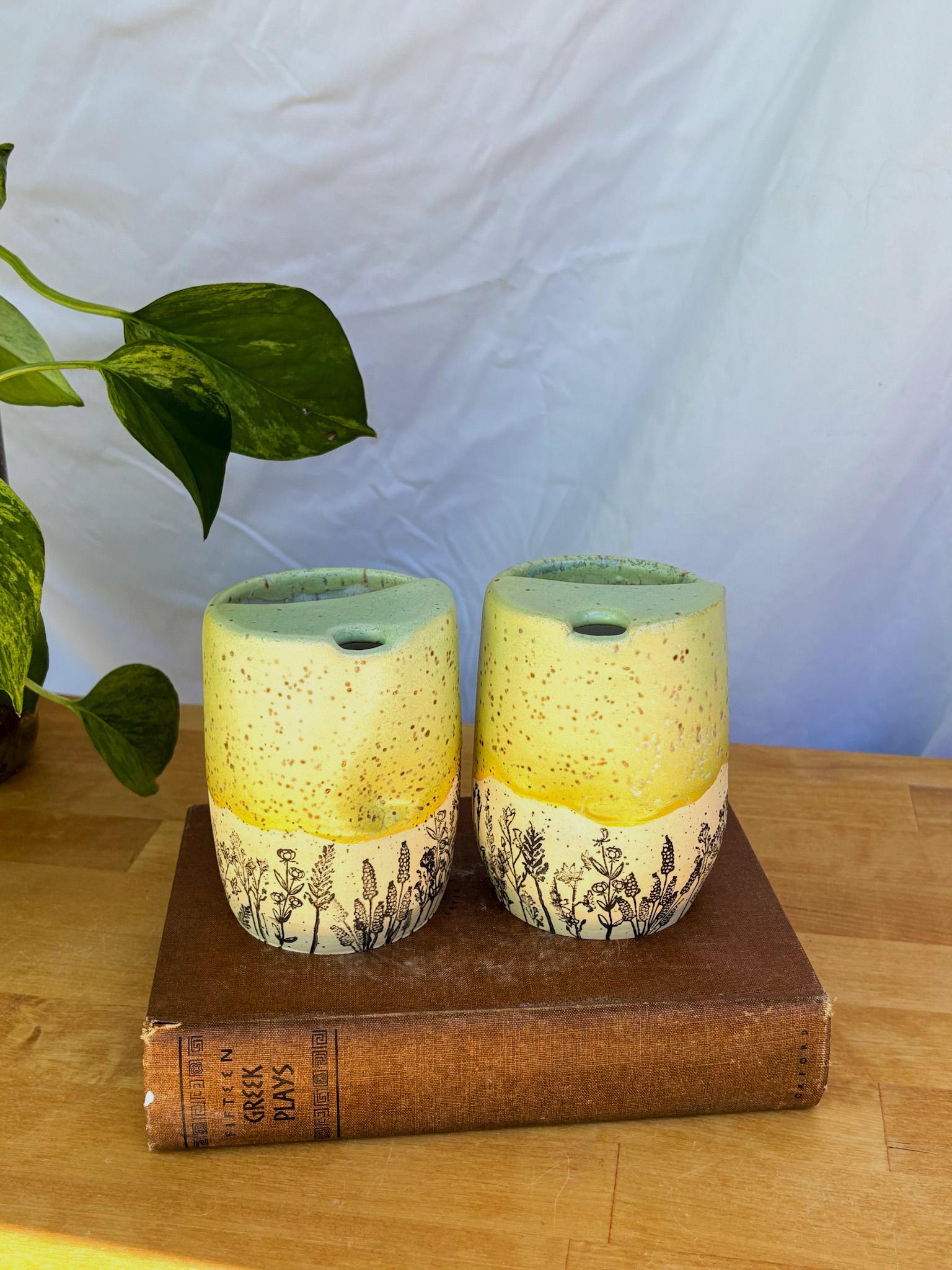 Yellow Wildflower Meadow Travel Mug | Handmade Ceramic Tumbler with Lid | Nature-Inspired Pottery | Wheel-Thrown Mug