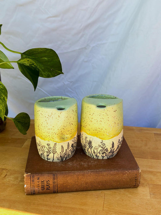 Yellow Wildflower Meadow Travel Mug | Handmade Ceramic Tumbler with Lid | Nature-Inspired Pottery | Wheel-Thrown Mug