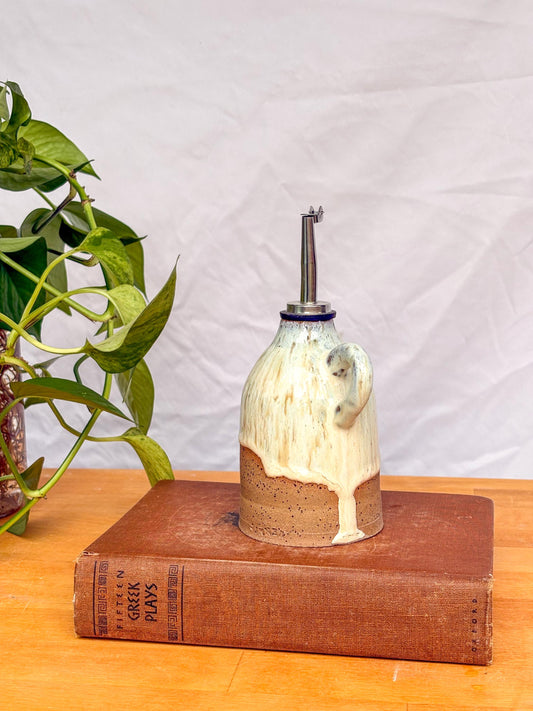 Warm White Speckled Oil Cruet – Ceramic Olive Oil Dispenser