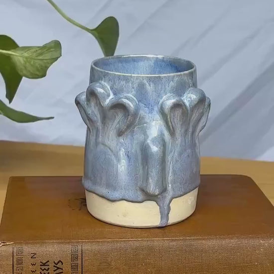 Blue Whimsical Floral Face Mug