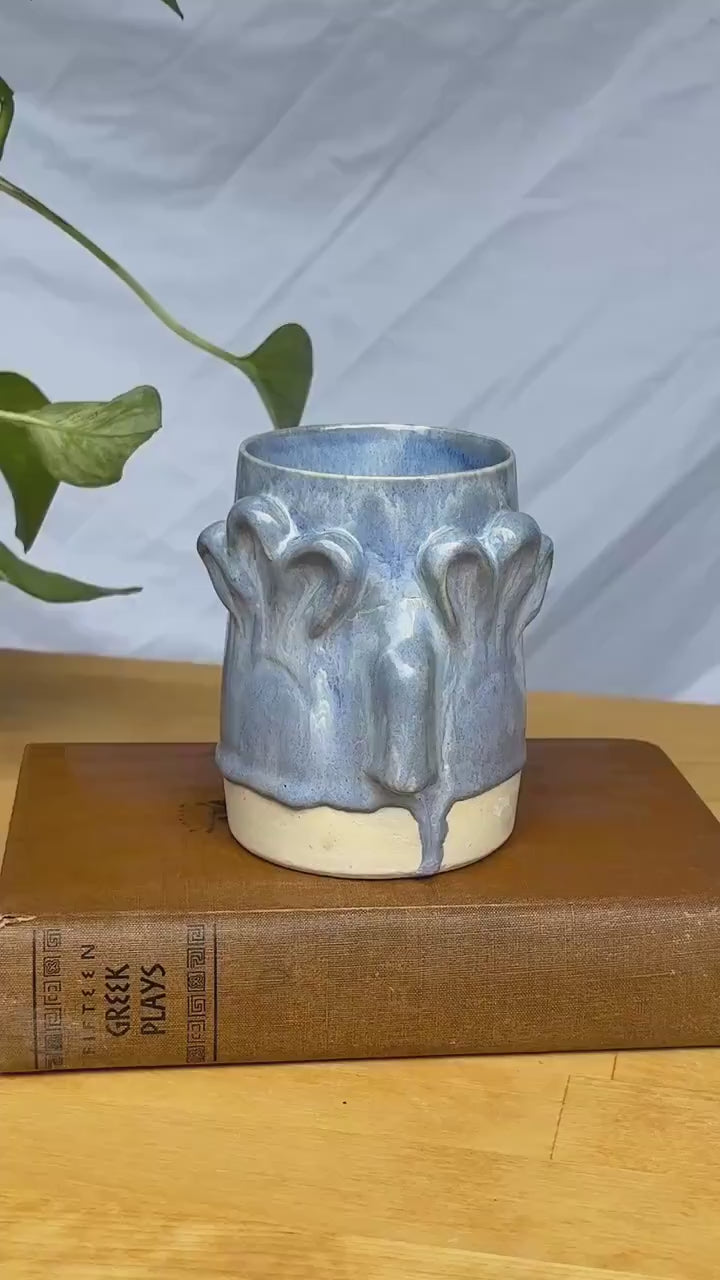 Blue Whimsical Floral Face Mug