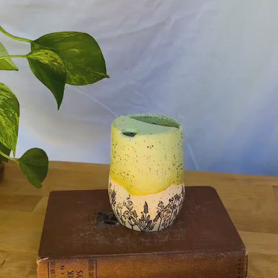 Yellow Wildflower Meadow Travel Mug | Handmade Ceramic Tumbler with Lid | Nature-Inspired Pottery | Wheel-Thrown Mug