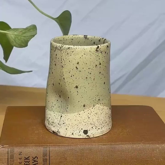 Handmade Speckled Stoneware Tumbler | Minimalist Green & White Ceramic Cup | Wabi-Sabi Inspired Pottery