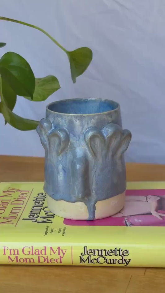 Whimsical Floral Face Mug – Handmade Ceramic Cup with Sculpted Face