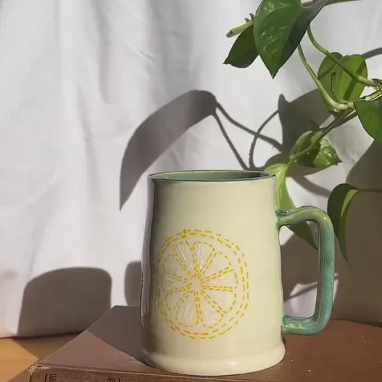 Embroidered Lemon & Lime Ceramic Mug