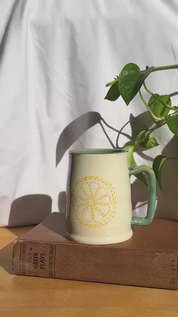 Embroidered Lemon & Lime Ceramic Mug