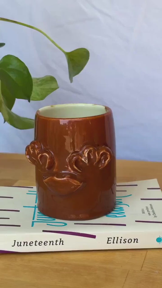 Whimsical Floral Lips Mug – Handmade Ceramic Cup with Sculpted Face