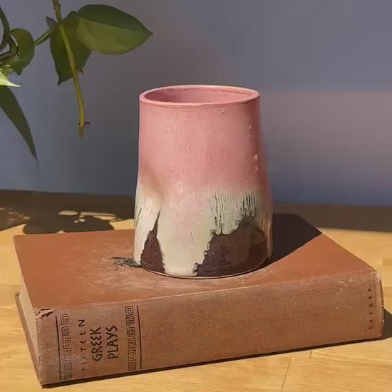 Ombré Pink Black Ceramic “Seconds” Tumbler | Handmade Artisan Pottery Cup for Iced Coffee & More