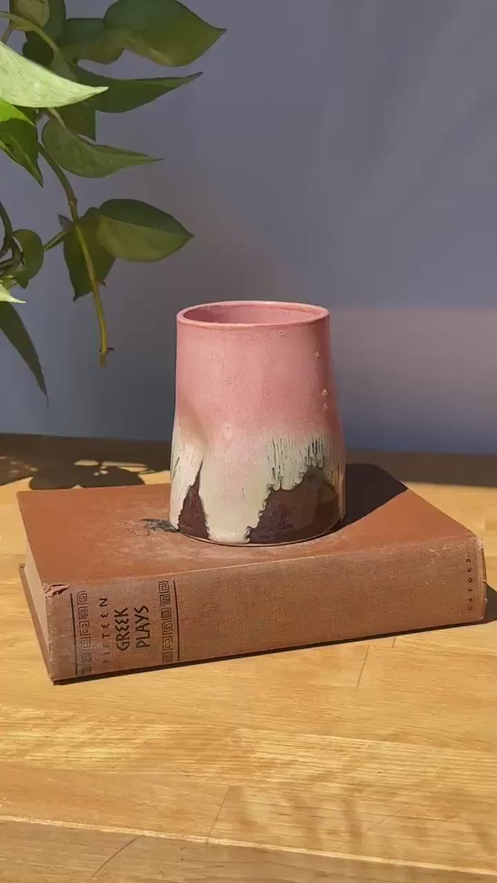 Ombré Pink Black Ceramic “Seconds” Tumbler | Handmade Artisan Pottery Cup for Iced Coffee & More