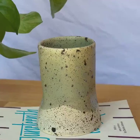 Handmade Speckled Stoneware Tumbler – Minimalist Green & White Ceramic Cup | Wabi-Sabi Inspired Pottery