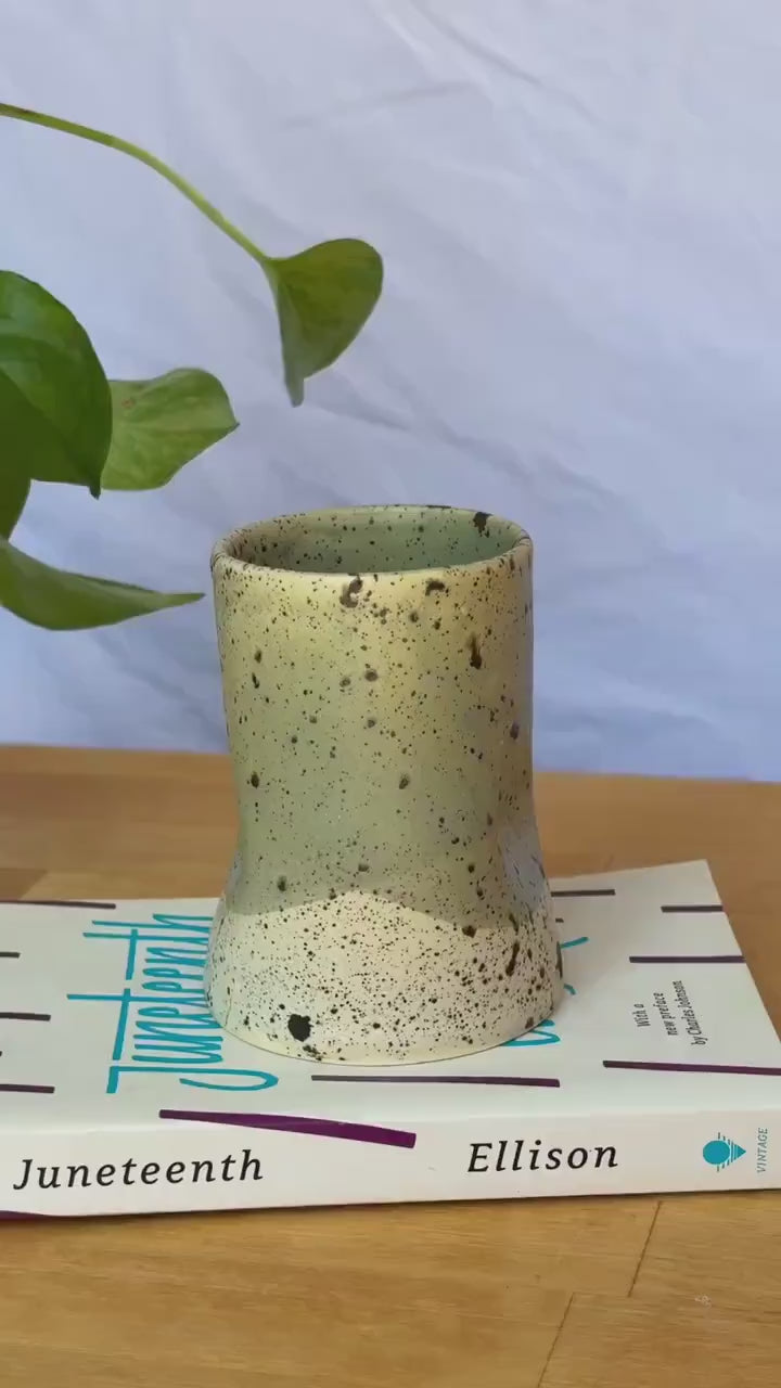 Handmade Speckled Stoneware Tumbler – Minimalist Green & White Ceramic Cup | Wabi-Sabi Inspired Pottery